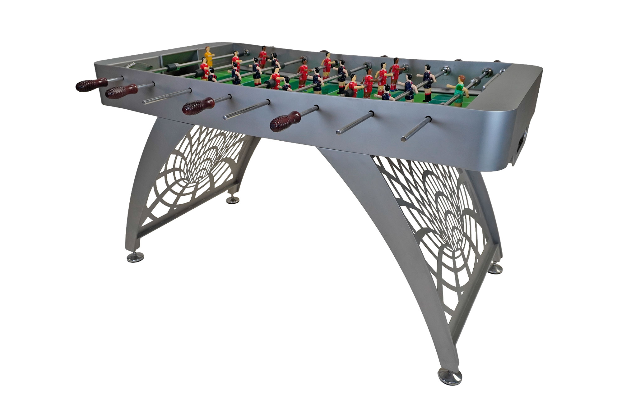 Futbolín AC007 Acero Inoxidable Premium, base efecto tubo con mangos caoba