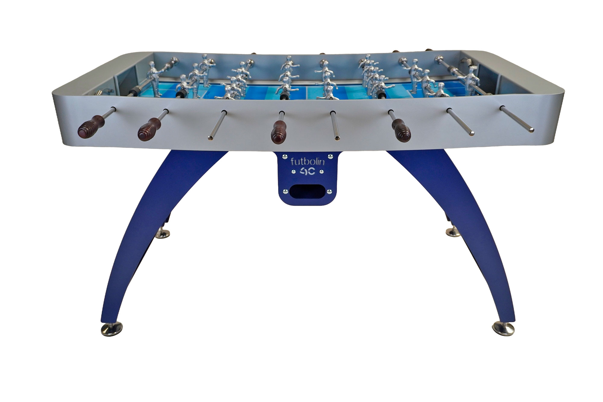 Futbolín AC006 Plata-Azul, base diseño efecto tubo con mangos caoba - Imagen 2