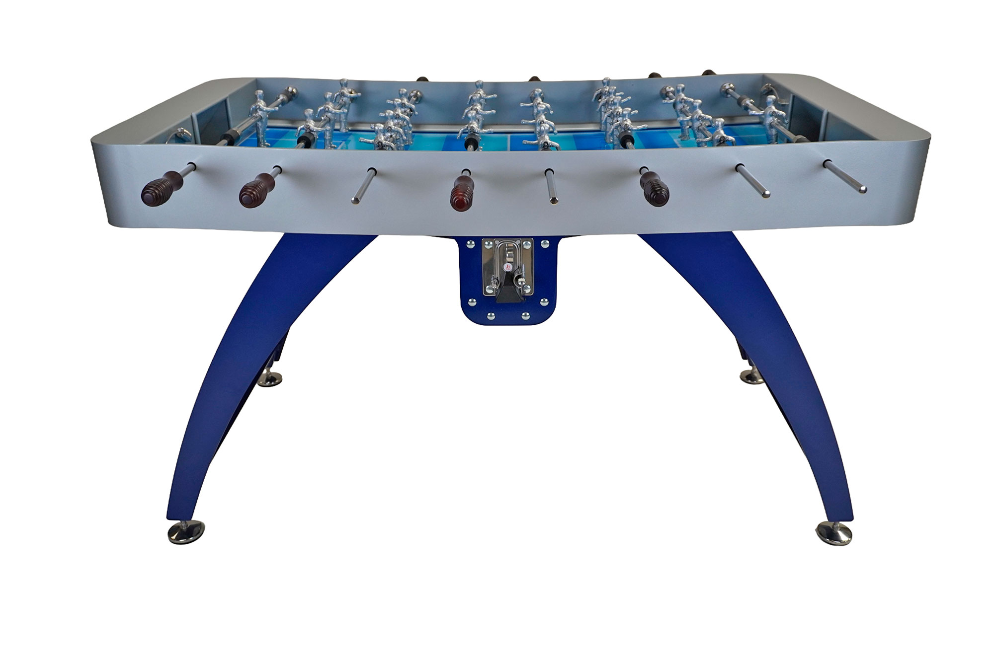 Futbolín AC006 Plata-Azul, base diseño efecto tubo con mangos caoba - Imagen 3