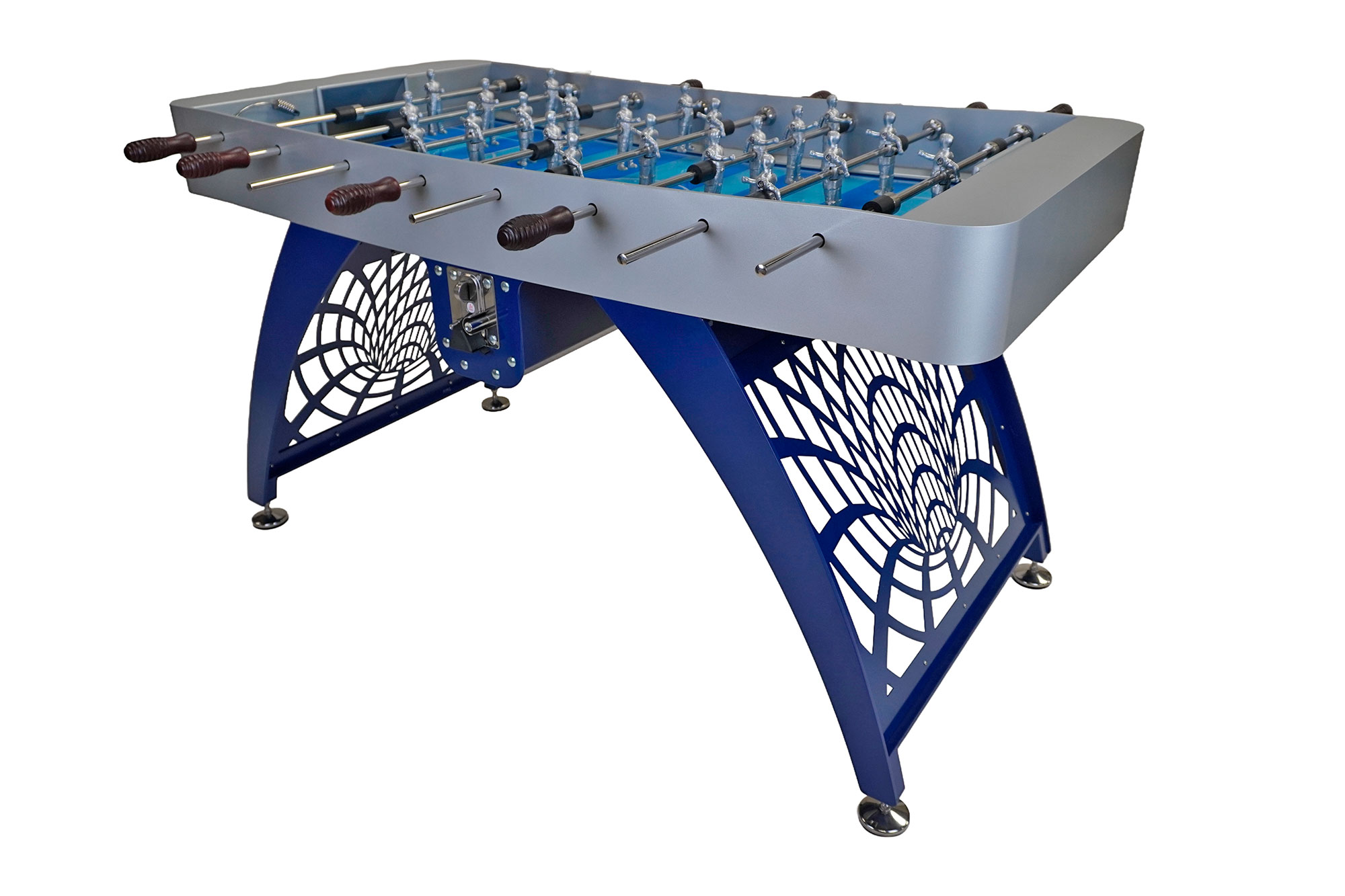 Futbolín AC006 Plata-Azul, base diseño efecto tubo con mangos caoba - Imagen 5