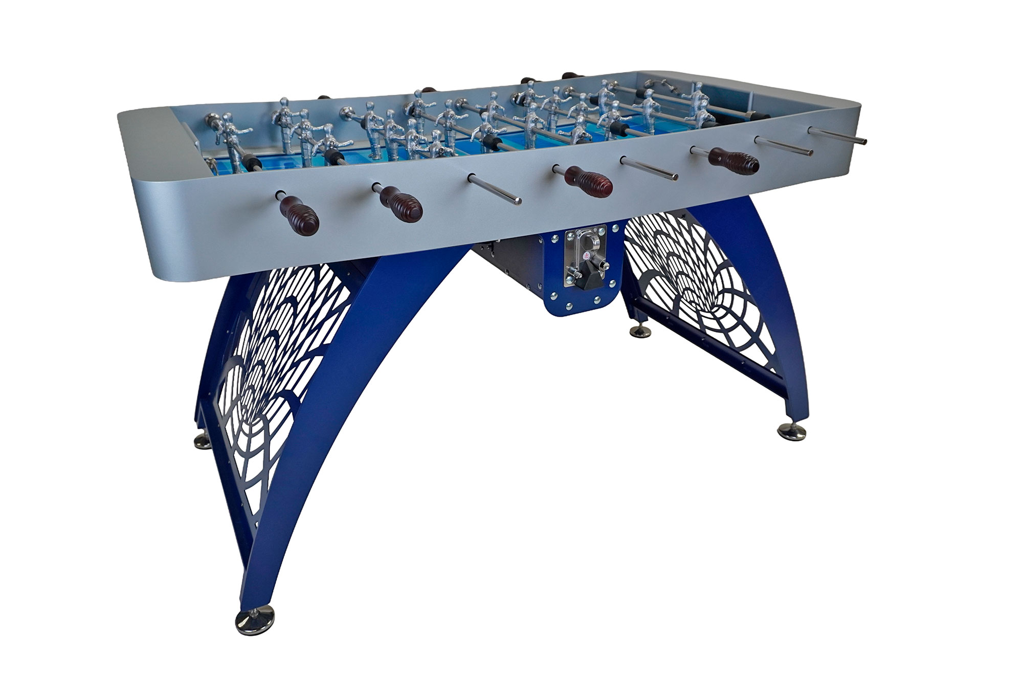 Futbolín AC006 Plata-Azul, base diseño efecto tubo con mangos caoba - Imagen 6