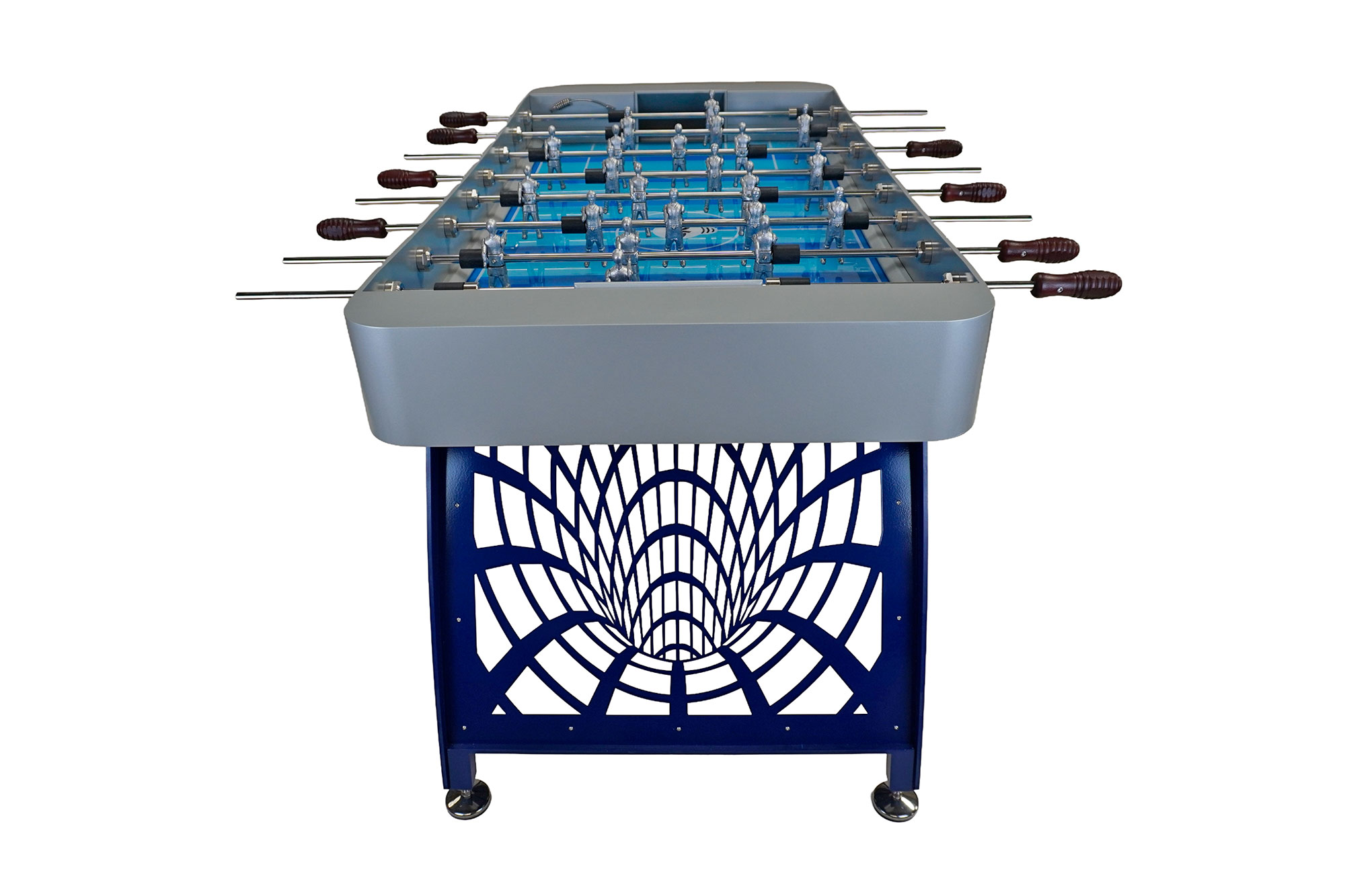 Futbolín AC006 Plata-Azul, base diseño efecto tubo con mangos caoba - Imagen 7